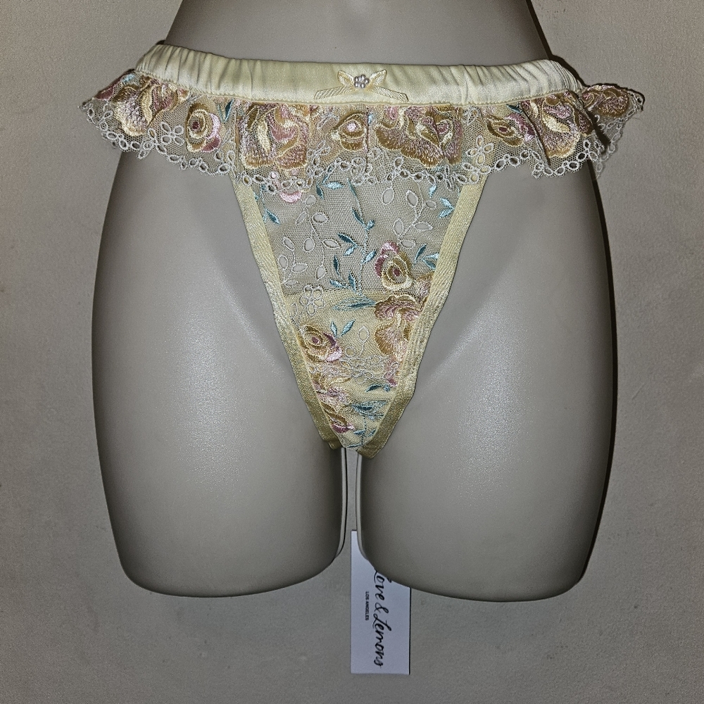 For Love & Lemons Vintage Eyelet Rose Thong Size Large new